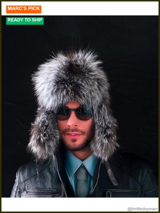 Real Fox Fur Trapper Hat, Ushanka Style w/ Sheepskin Leather Shell main image 6